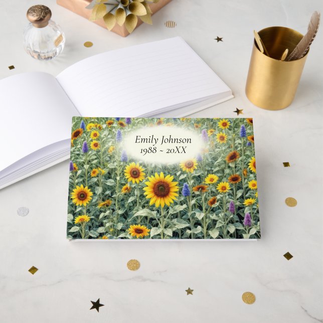 Sunflower and Wildflower Field Memorial Service Guest Book (Front Open)