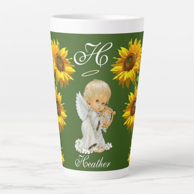 Sunflower Angel Floral  Latte Mug (Front)