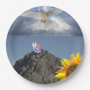 Sunflower Angel White Dove Paper Plates