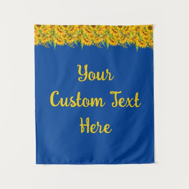 Sunflower Anniversary Party Backdrop Custom Blue Tapestry (Front)