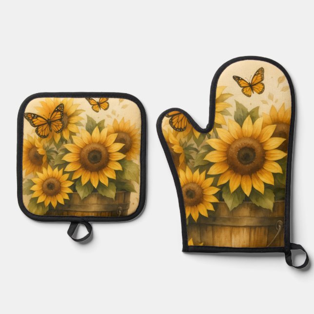 Sunflower Apron Oven Mitt & Pot Holder Set (Front)