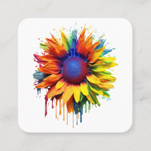 Sunflower Art Abstract Flower Painting Artwork Sun Square Business Card