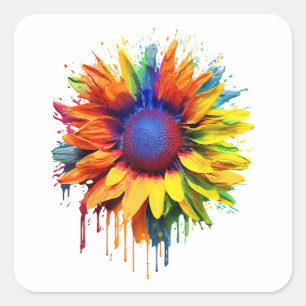 Sunflower Art Abstract Flower Painting Artwork Sun Square Sticker
