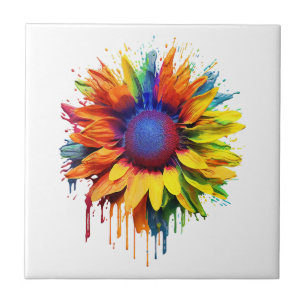 Sunflower Art Abstract Flower Painting Artwork Sun Tile