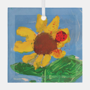Sunflower "Art by Kids" Glass Tree Decoration