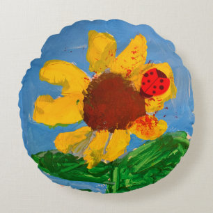 Sunflower "Art by Kids" Round Cushion