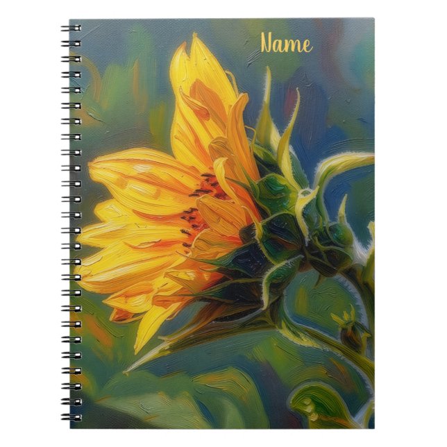Sunflower Art Floral Notebook Journal Personalise (Front)