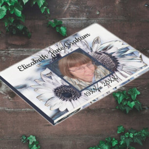 Sunflower Art in Blue and White   Photo   Funeral  Guest Book