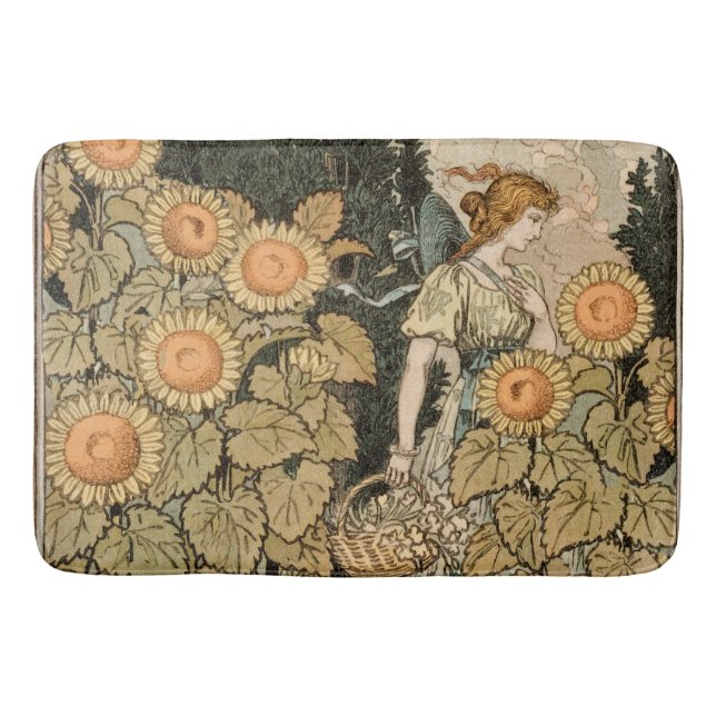 Sunflower Art Nouveau Garden Grasset Woman Bath Mat (Front)