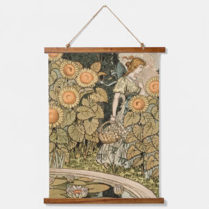 Sunflower Art Nouveau Garden Grasset Woman Hanging Tapestry