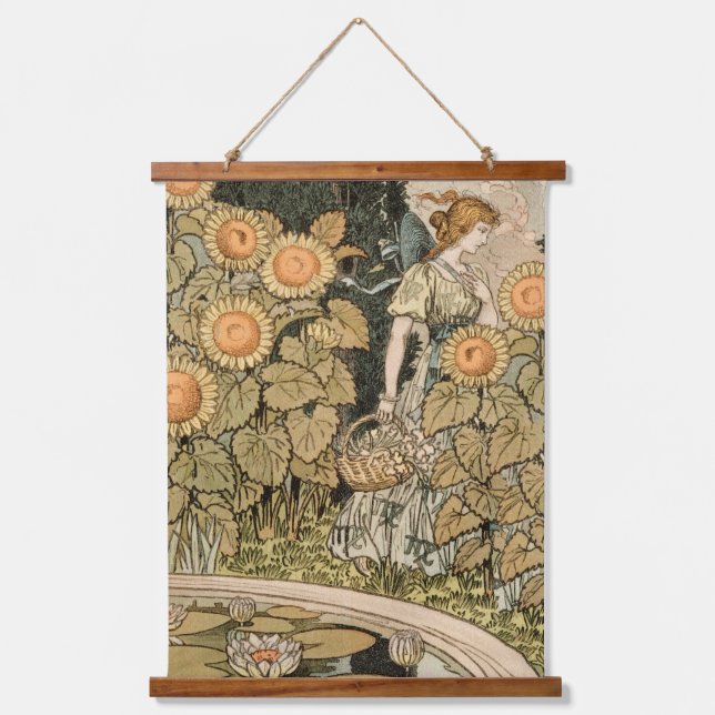Sunflower Art Nouveau Garden Grasset Woman Hanging Tapestry (Front)