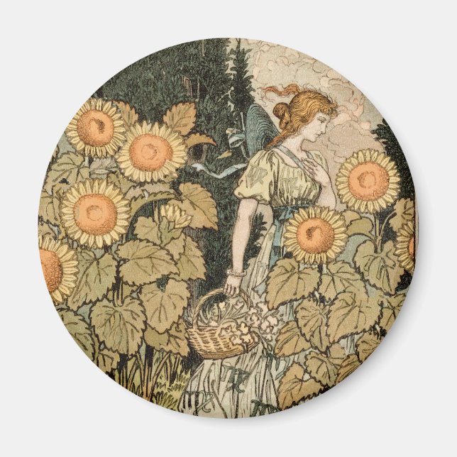 Sunflower Art Nouveau Garden Grasset Woman Magnet (Front)