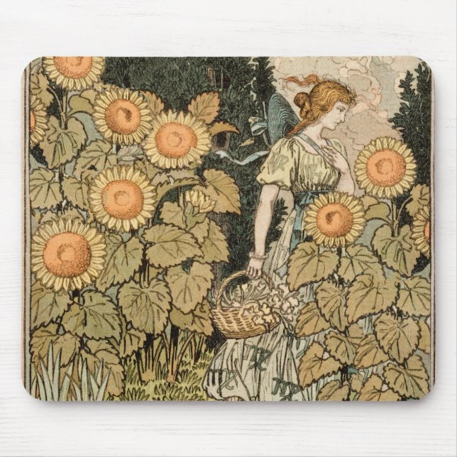 Sunflower Art Nouveau Garden Grasset Woman Mouse Mat (Front)