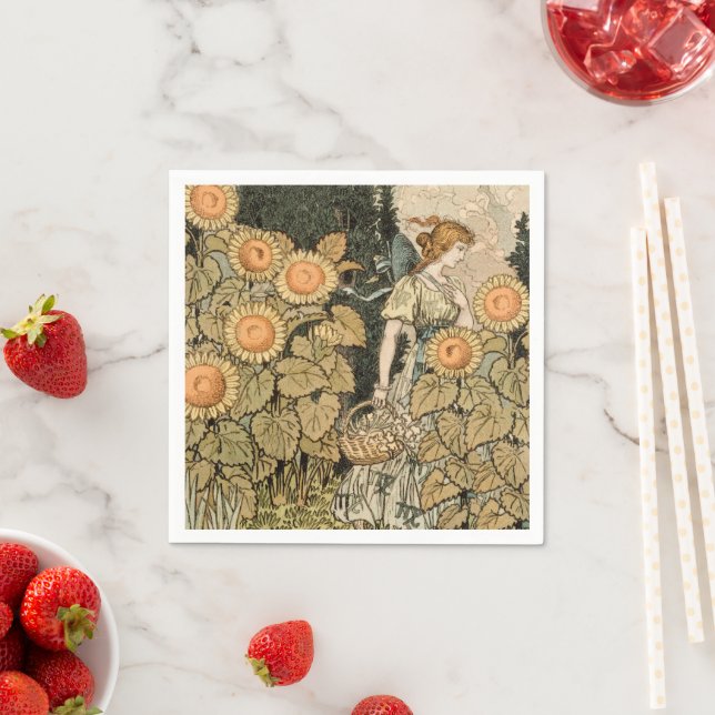 Sunflower Art Nouveau Garden Grasset Woman Napkin (Insitu)