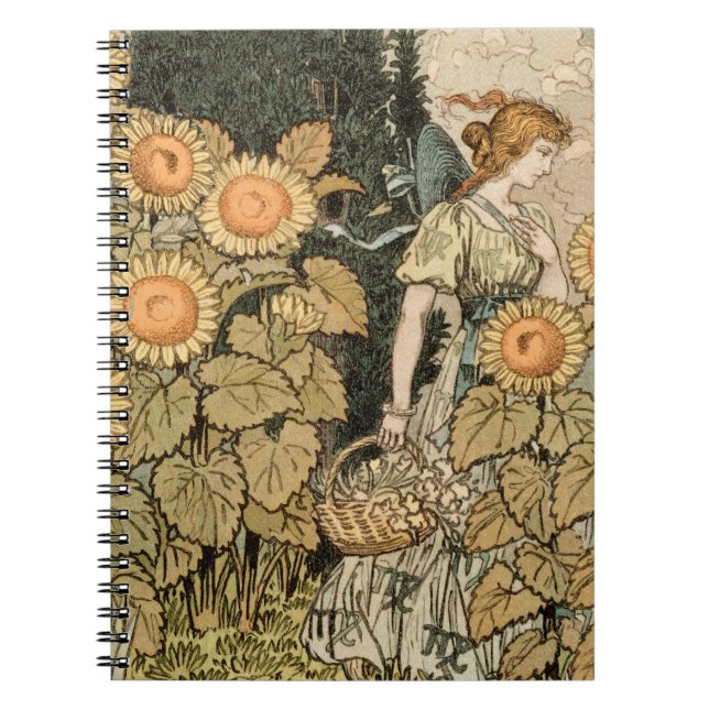 Sunflower Art Nouveau Garden Grasset Woman Notebook (Front)