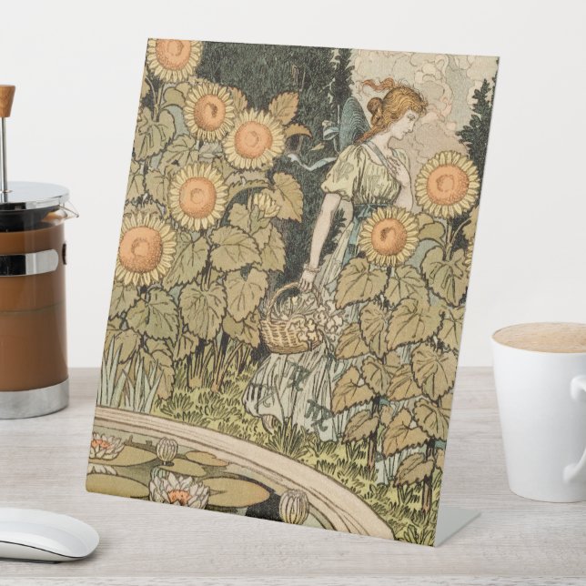 Sunflower Art Nouveau Garden Grasset Woman Pedestal Sign (In SItu)