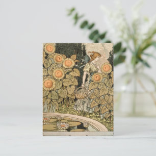 Sunflower Art Nouveau Garden Grasset Woman Postcard