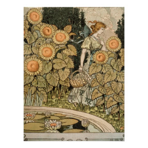 Sunflower Art Nouveau Garden Grasset Woman Poster