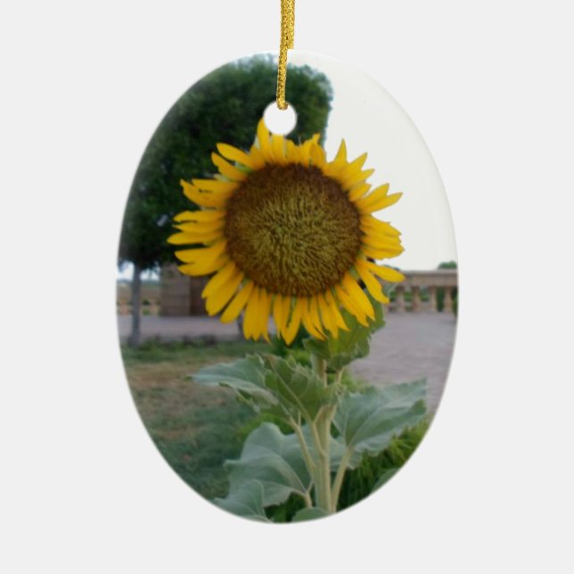 Sunflower Art Print Ceramic Tree Decoration (Front)