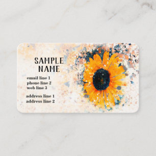 sunflower art watercolor custom yellow and white business card