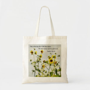 Sunflower Art with Scripture Tote Bag