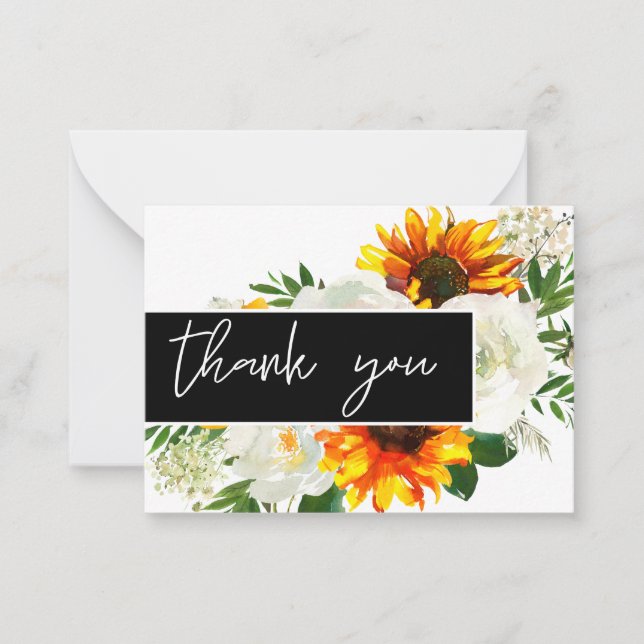 Sunflower Artsty Floral - White 1 Thank You Card (Front)