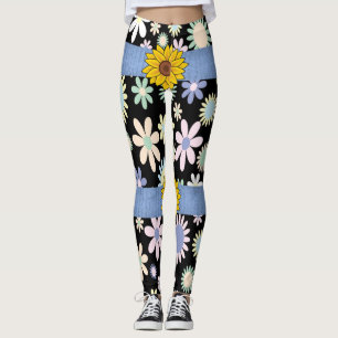 sunflower assorted flowers long leggings teenager