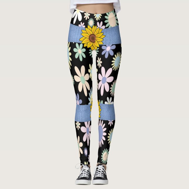 sunflower assorted flowers long leggings teenager (Front)
