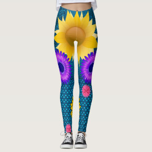 sunflower assorted flowers long leggings teenager