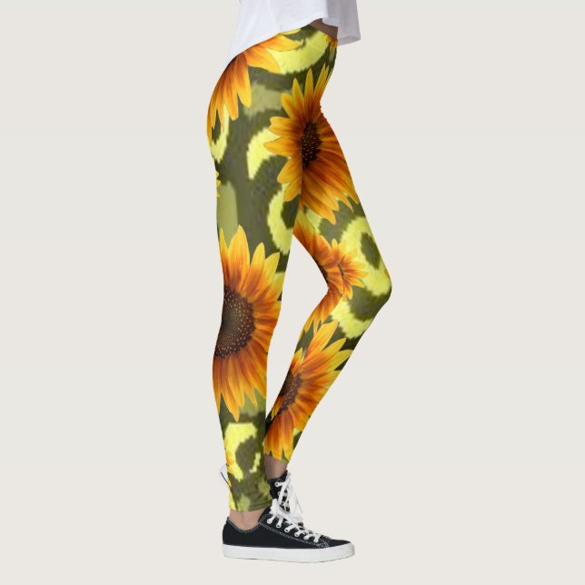 sunflower assorted flowers long leggings teenager (Right)