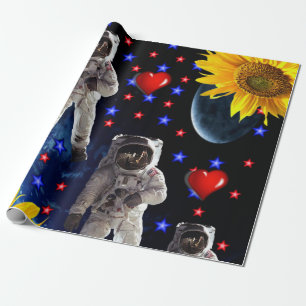 Sunflower Astronaut Matte Wrapping Paper