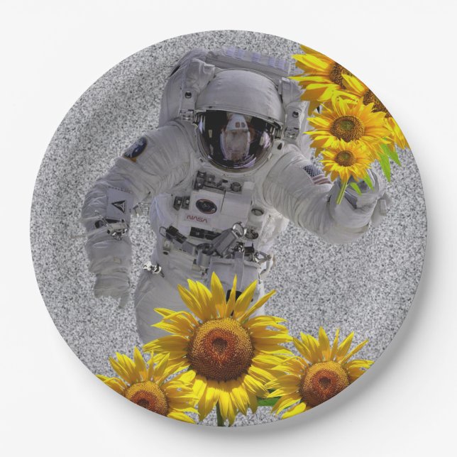 Sunflower Astronaut Paper Plates (Front)