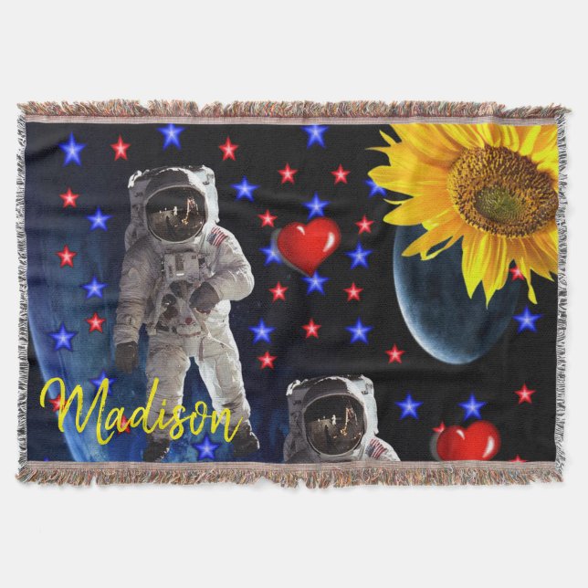 Sunflower Astronaut Throw Blanket (Front)