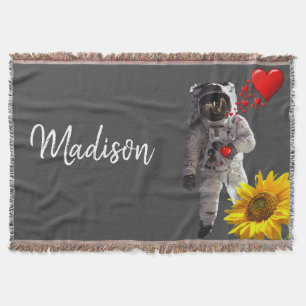 Sunflower Astronaut Throw Blanket