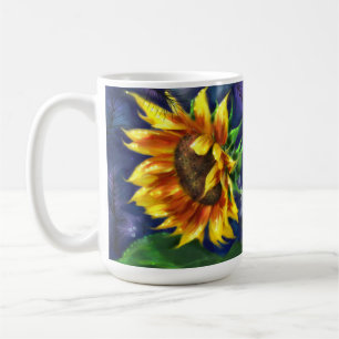 Sunflower at Night Yellow Blue Flower Floral Coffee Mug