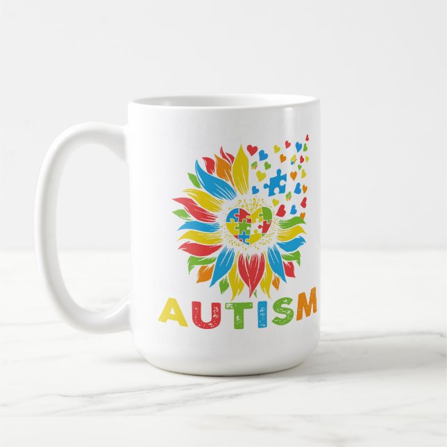 Sunflower Autism Awareness Day Love Puzzle Ribbon Coffee Mug (Left)
