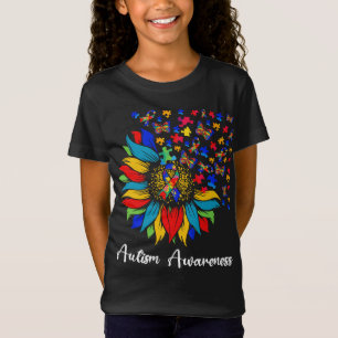 Sunflower Autism Awareness Day Love Puzzle Ribbon T-Shirt
