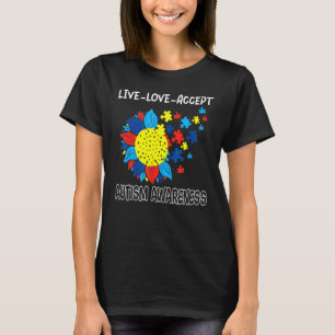 Sunflower Autism Awareness Live And Love Accept Te T-Shirt