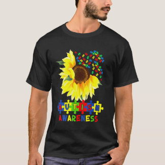 Sunflower Autism Puzzle Piece Cool Awareness S T-Shirt