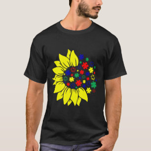 Sunflower Autism Puzzle Piece Cool Awareness T-Shirt