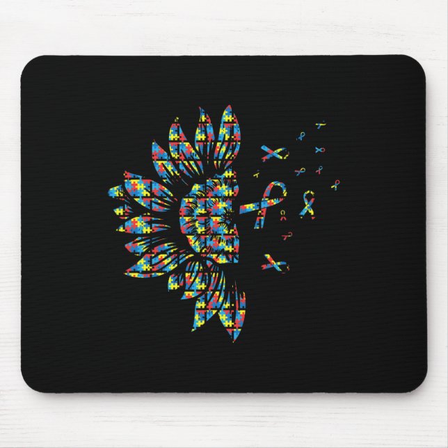 Sunflower Autism Puzzle Piece Ribbon Cool Awarenes Mouse Mat (Front)