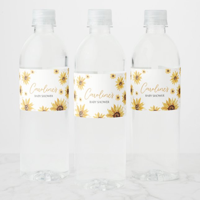 Sunflower Autumn Baby Shower Water Bottle Label (Bottles)