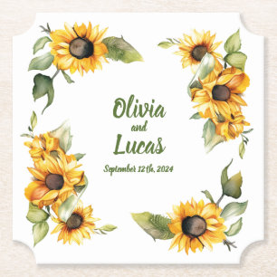 Sunflower Autumn Day: Personalized Wedding Coaster