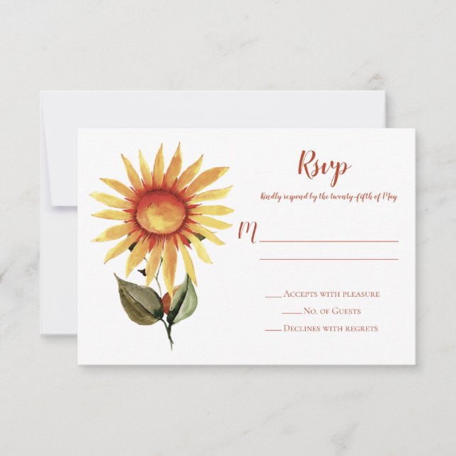 Sunflower Autumn Fall Floral RSVP Card (Front)