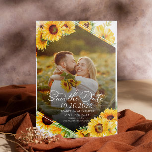 Sunflower Autumn Fall Photo Wedding Save the Date Invitation