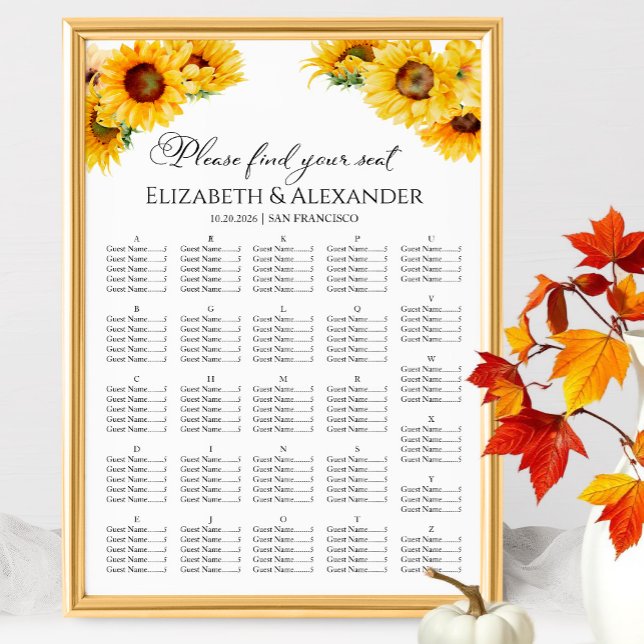 Sunflower Autumn Fall Wedding Seating Chart (Creator Uploaded)