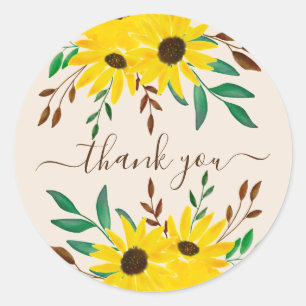 Sunflower Autumn Floral Bouquet - Thank you! Classic Round Sticker