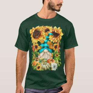 Sunflower Autumn Gnome Women For Thanksgiving Cute T-Shirt