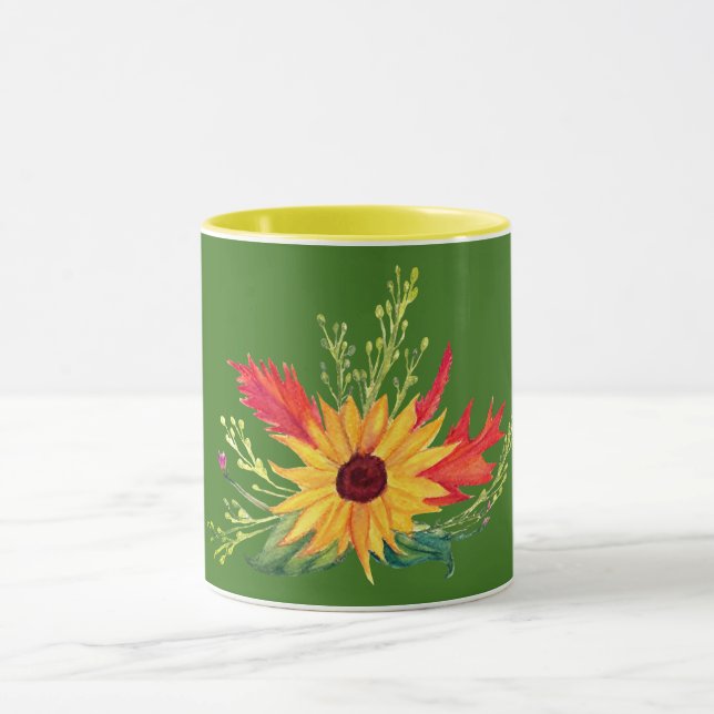Sunflower Autumn Leaves fall  Mug (Center)