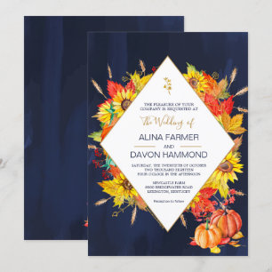 Sunflower Autumn Leaves Wedding Invitation